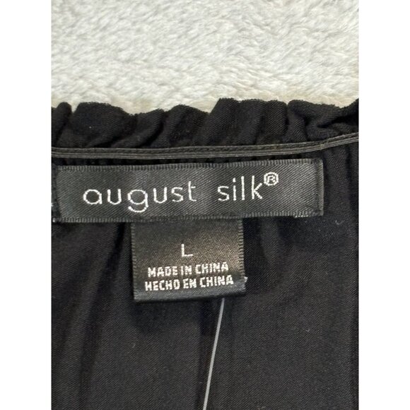 August Silk blouse Women's Large black flower lined neckline - Picture 7 of 12